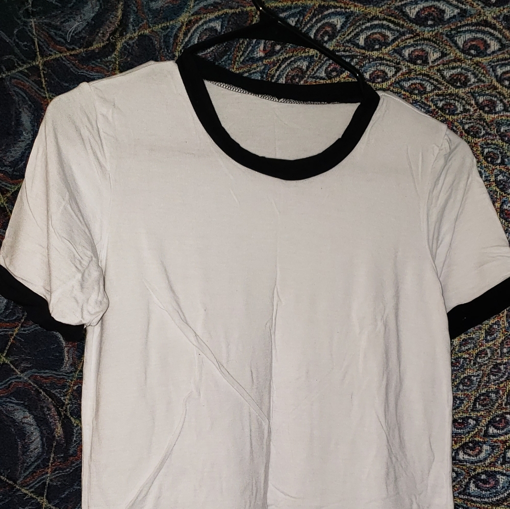 Don't Ask Why white ringer tee.